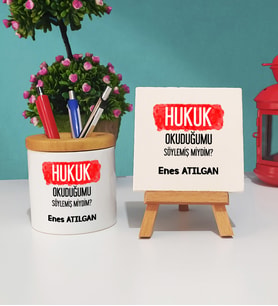 Hukuk Okuduğumu Söylemiş Miydim Hukukçu Hediye Kalemlik ve Dekoratif Taş Baskı Seti