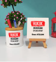 Hukuk Okuduğumu Söylemiş Miydim Hukukçu Hediye Kalemlik ve Dekoratif Taş Baskı Seti