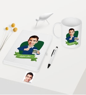 BK Gift Kişiye Özel Bay En İyi Öğretmen Temalı Karikatürlü Beyaz Defter Kalem Kupa Seti
