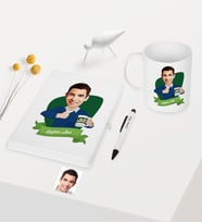 BK Gift Kişiye Özel Bay En İyi Öğretmen Temalı Karikatürlü Beyaz Defter Kalem Kupa Seti