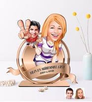 BK Gift Kişiye Özel Yılın En Mükemmel Çifti Karikatürlü 3D Ahşap Biblo Plaket-30 (Beyaz)