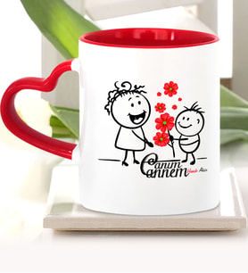 BK Gift Kişiye Özel Canım Annem Kırmızı Kalpli Kupa Bardak  19