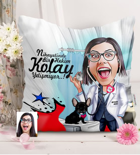 BK Gift Kişiye Özel Bayan Veteriner Hekim Karikatürlü  Yastık  1