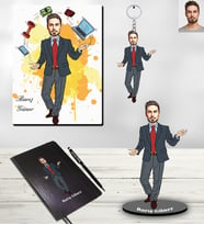 Kişiye Özel İş Adamı Karikatürlü 5 li Hediye Seti Bay-4