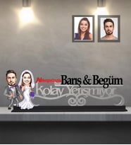 Kişiye Özel Gelin Damat  Karikatürlü Kolay Yetişmiyor Ahşap Biblo  Mod-6