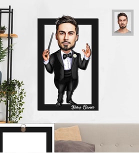 Kişiye Özel Orkestra Şefi Karikatürlü 3D Ahşap Tablo 30x47  Bay-1