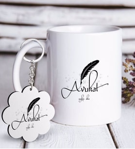 BK Gift Kişiye Özel Mesleki Avukat Beyaz Kupa ve Anahtarlık Hediye Seti-6 (Model 1)