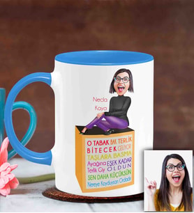 BK Gift Kişiye Özel Anneler Günü Temalı Karikatürlü Mavi Kupa Bardak M5