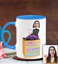 BK Gift Kişiye Özel Anneler Günü Temalı Karikatürlü Mavi Kupa Bardak M5