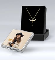 BK Gift Kişiye Özel Fotoğraflı Metal Kare Ayna ve Zirkon Taşlı Gold Melek Kolye Set, Sevgiliye Hediye, Arkadaşa Hediye