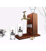BK Gift Kişiye Özel Renkli Baskılı Çünkü Sen Çölüme Yağmur Oldun Tasarımlı İkili Rakı Bardağı ve Ahşap Rakı Standı Hediye Seti-7 (Model 1)