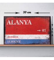 Antalya Alanya Sokak Tabelası Vintage Tablo