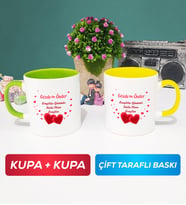 İkili Sevgiliye Sevgililer Günü Hediyesi 6 Kupa Bardak Yeşil Sarı