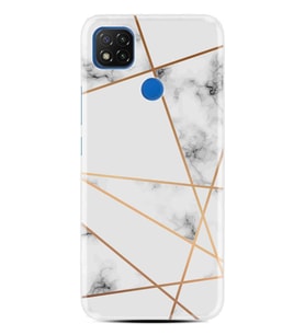 Kılıfland Xiaomi Redmi 9C Kılıf Silikon Resimli Kapak White Marble Mermers With Triangle Stok 1195