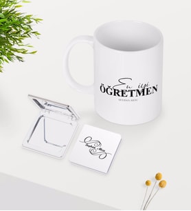 BK Gift Kişiye Özel En İyi Öğretmen Beyaz Kupa Ayna Seti-16 (Model 1)