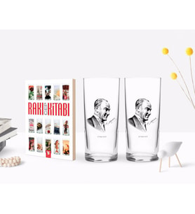 BK Gift Kişiye Özel Renkli Baskılı Atatürk Temalı İkili Rakı Bardağı ve Rakı Cep Kitabı Hediye Seti-10 (Model 1)