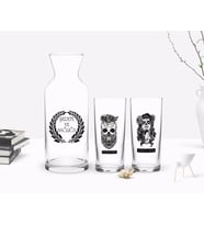 BK Gift Kişiye Özel Renkli Baskılı Kurukafa Tasarımlı İkili Rakı Bardağı ve Karaf Hediye Seti-2 (Model 1)