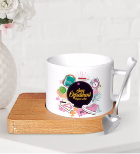 BK Gift Kişiye Özel Sınıf Öğretmeni Ahşap Altlıklı Seramik Fincan-14 (Beyaz)