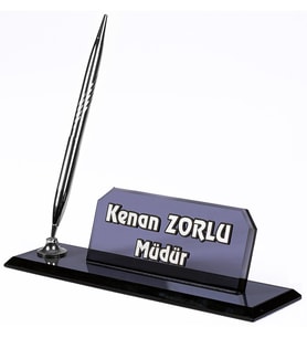 Elf Kristal Masaüstü İsimlik Büro Hediyesi Ofis Masa İsimliği (Siyah)