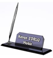Elf Kristal Masaüstü İsimlik Büro Hediyesi Ofis Masa İsimliği (Siyah)