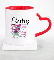 BK Gift Kişiye Özel Mesleki Satış Müdürü Kırmızı Kalpli Kupa Bardak
