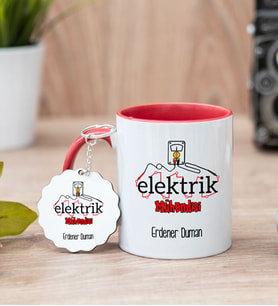 Elektrik Mühendisi Kırmızı Kupa Bardak Ve Anahtarlık Set