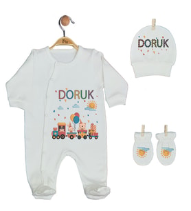 Pia Baby GL 1918-01 İsme Özel Üçlü Tulum Set