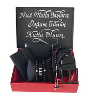 Hediye Set Erkek Siyah Kemer- Cüzdan- Kartlık 3 Adet Bileklik- Tesbih