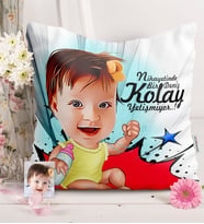 BK Gift Kişiye Özel Kız Bebek Karikatürlü  Yastık  1