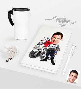 BK Gift Kişiye Özel Bay Yunus Polis Karikatürlü Beyaz Defter Kalem Termos Mug Seti (Model 1)