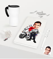 BK Gift Kişiye Özel Bay Yunus Polis Karikatürlü Beyaz Defter Kalem Termos Mug Seti (Model 1)