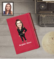 Kişiye Özel Öğretmen Karikatürlü   Kırmızı Defter Bayan-14
