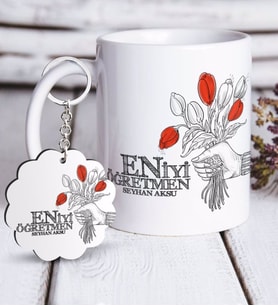 BK Gift Kişiye Özel En İyi Öğretmen Beyaz Kupa ve Anahtarlık Hediye Seti-7 (Model 1)
