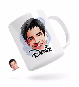 BK Gift Kişiye Özel Erkek Yüz Karikatürlü Beyaz Kupa Bardak-2