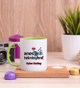 Anestezi Teknisyeni Ahşap Altlıklı Mumlu Yeşil Kupa Bardak