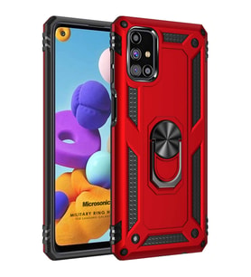 Microsonic Samsung Galaxy M31s Kılıf Military Ring Holder Kırmızı