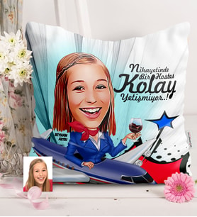 BK Gift Kişiye Özel Hostes Karikatürlü  Yastık  1