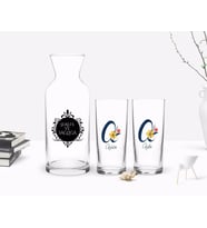 BK Gift Kişiye Özel Renkli Baskılı Harf ve İsim Tasarımlı İkili Rakı Bardağı ve Karaf Hediye Seti-2 (Model 1)