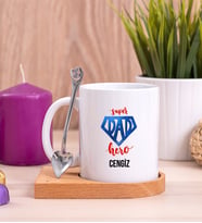 Super Dad Babaya Hediye Ahşap Altlıklı Beyaz Kupa Bardak