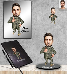 Kişiye Özel Asker Karikatürlü 5 li Hediye Seti Bay-4