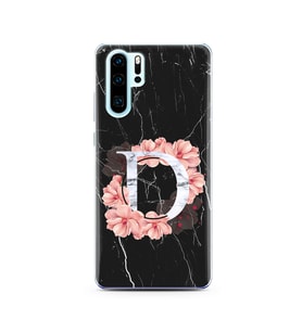 Mermer Çiçekli Harf Tasarım Süper Şeffaf Silikon Telefon Kılıfı Huawei P30 Pro D