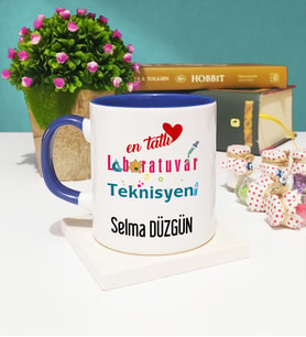 Mesajlı Laboratuvar Teknisyeni Tasarımlı Kişiye Özel Laboratuvar Teknisyeni Kupa Bardak Lacivert