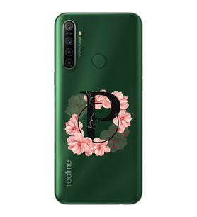 Pembe Çiçekli Harf Tasarım Süper Şeffaf Silikon Telefon Kılıfı Oppo Realmi 5i P-