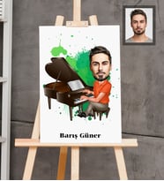 Kişiye Özel Piyanist Karikatürlü  Ahşap Tablo 30x47 Bay-1