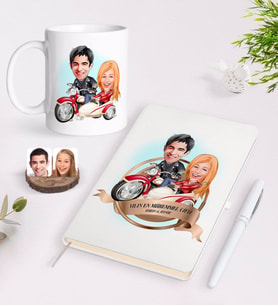BK Gift Kişiye Özel Yılın En Mükemmel Çifti Karikatürlü Beyaz Defter Kalem ve Kupa Seti-12 (Model 1)