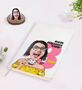 BK Gift Kişiye Özel Kadınlar Günü Karikatürlü Beyaz Defter-3
