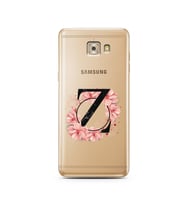 Pembe Çiçekli Harf Tasarım Süper Şeffaf Silikon Telefon Kılıfı Samsung C7 Pro  Z