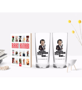BK Gift Kişiye Özel Renkli Baskılı Hangimiz Sevmedik Çılgınlar Gibi Silüet Tasarımlı İkili Rakı Bardağı ve Rakı Cep Kitabı Hediye Seti-5 (Model 1)