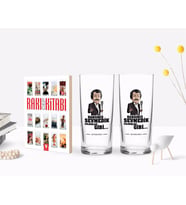 BK Gift Kişiye Özel Renkli Baskılı Hangimiz Sevmedik Çılgınlar Gibi Silüet Tasarımlı İkili Rakı Bardağı ve Rakı Cep Kitabı Hediye Seti-5 (Model 1)
