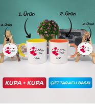 İkili Sarı Turuncu Sevgililer Günü Hediyesi Kupa Bardak Anahtarlık